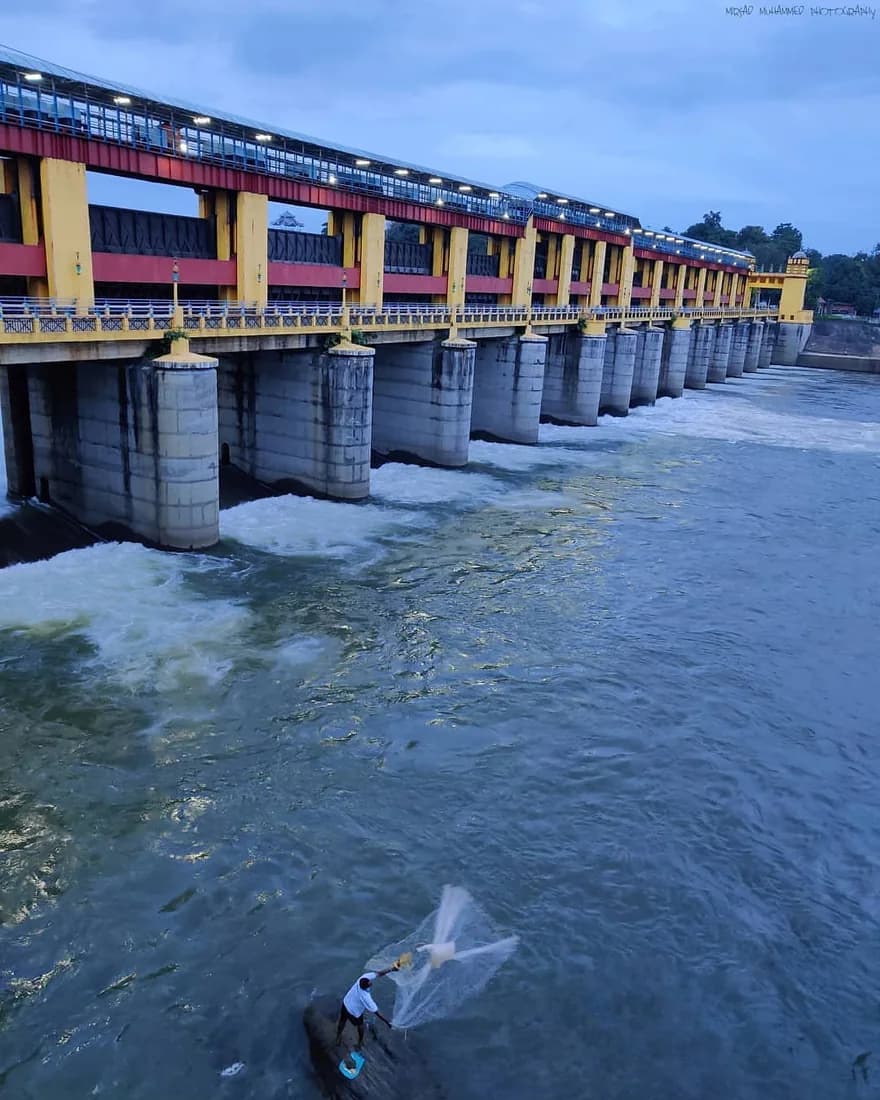 Bhoothathankettu Dam and flowing water beneath its gates